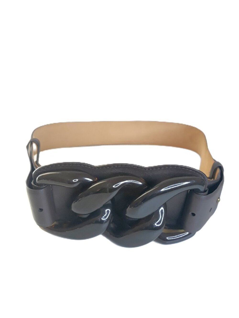 Worth Boho Chocolate Brown Leather & Lucite Statement Waist Belt Artsy Chunky